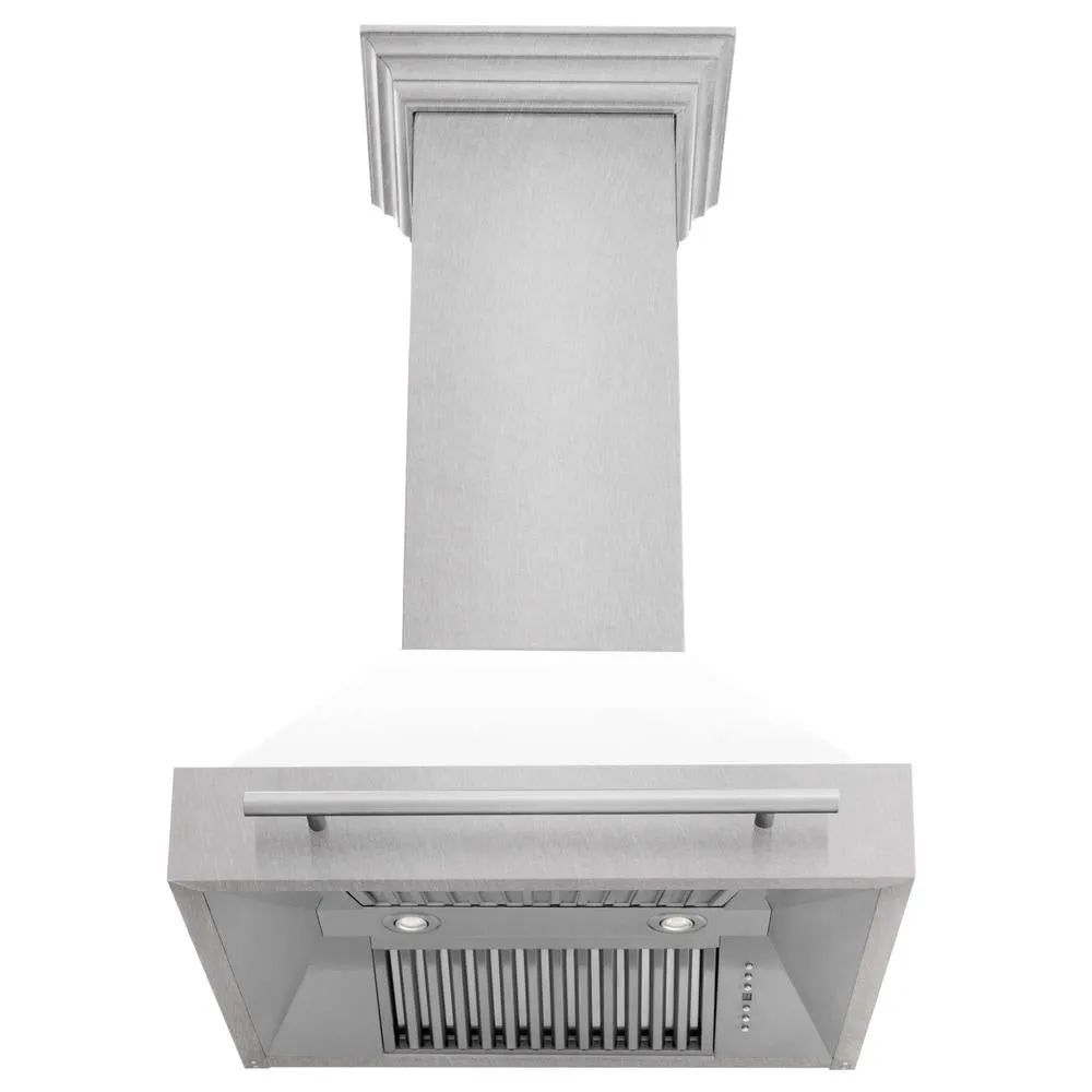 ZLINE 30 in. Satin Stainless Steel Wall Mount Range Hood with Colored Shell and Stainless Steel Handle (8654SNX-30)