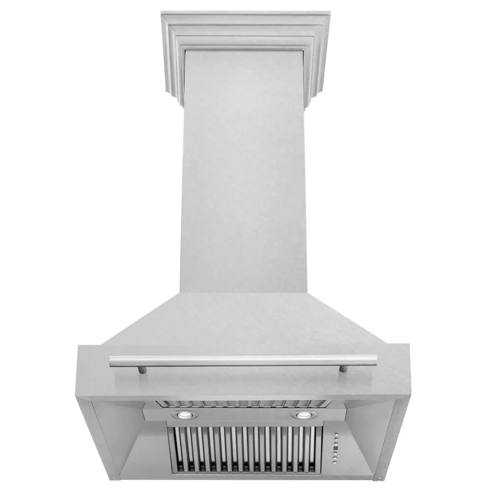 ZLINE 30 in. Satin Stainless Steel Wall Mount Range Hood with Colored Shell and Stainless Steel Handle (8654SNX-30)