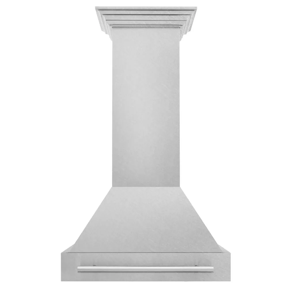 ZLINE 30 in. Satin Stainless Steel Wall Mount Range Hood with Colored Shell and Stainless Steel Handle (8654SNX-30)
