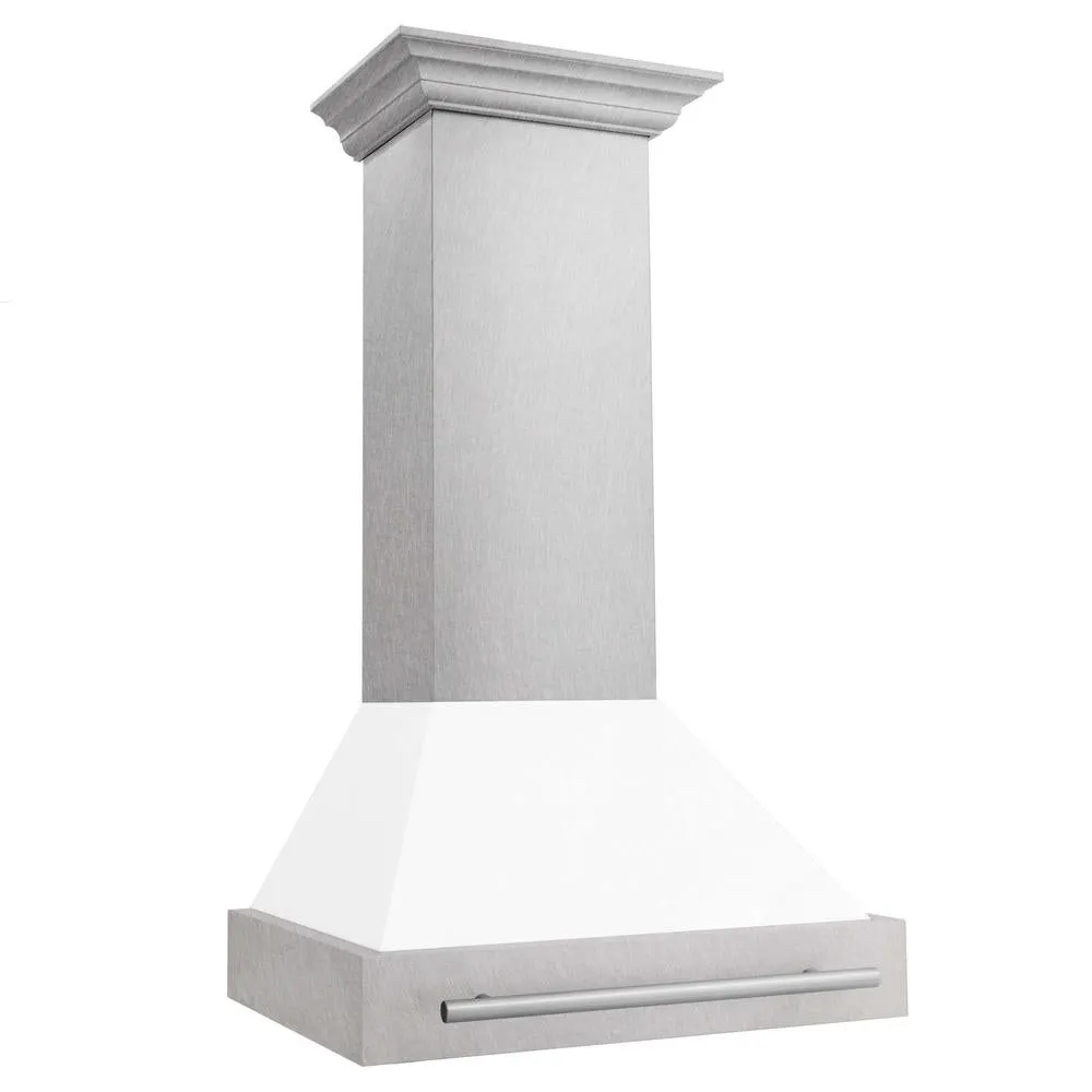 ZLINE 30 in. Satin Stainless Steel Wall Mount Range Hood with Colored Shell and Stainless Steel Handle (8654SNX-30)