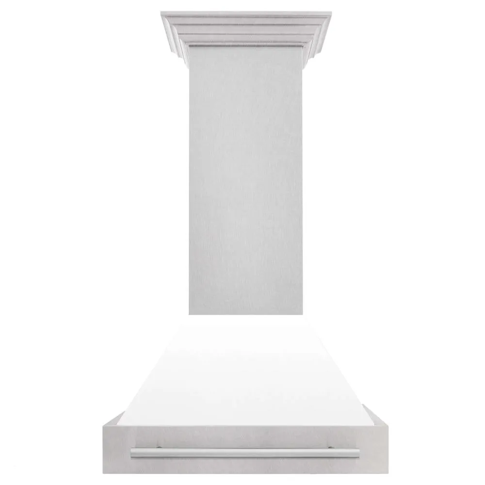 ZLINE 30 in. Satin Stainless Steel Wall Mount Range Hood with Colored Shell and Stainless Steel Handle (8654SNX-30)