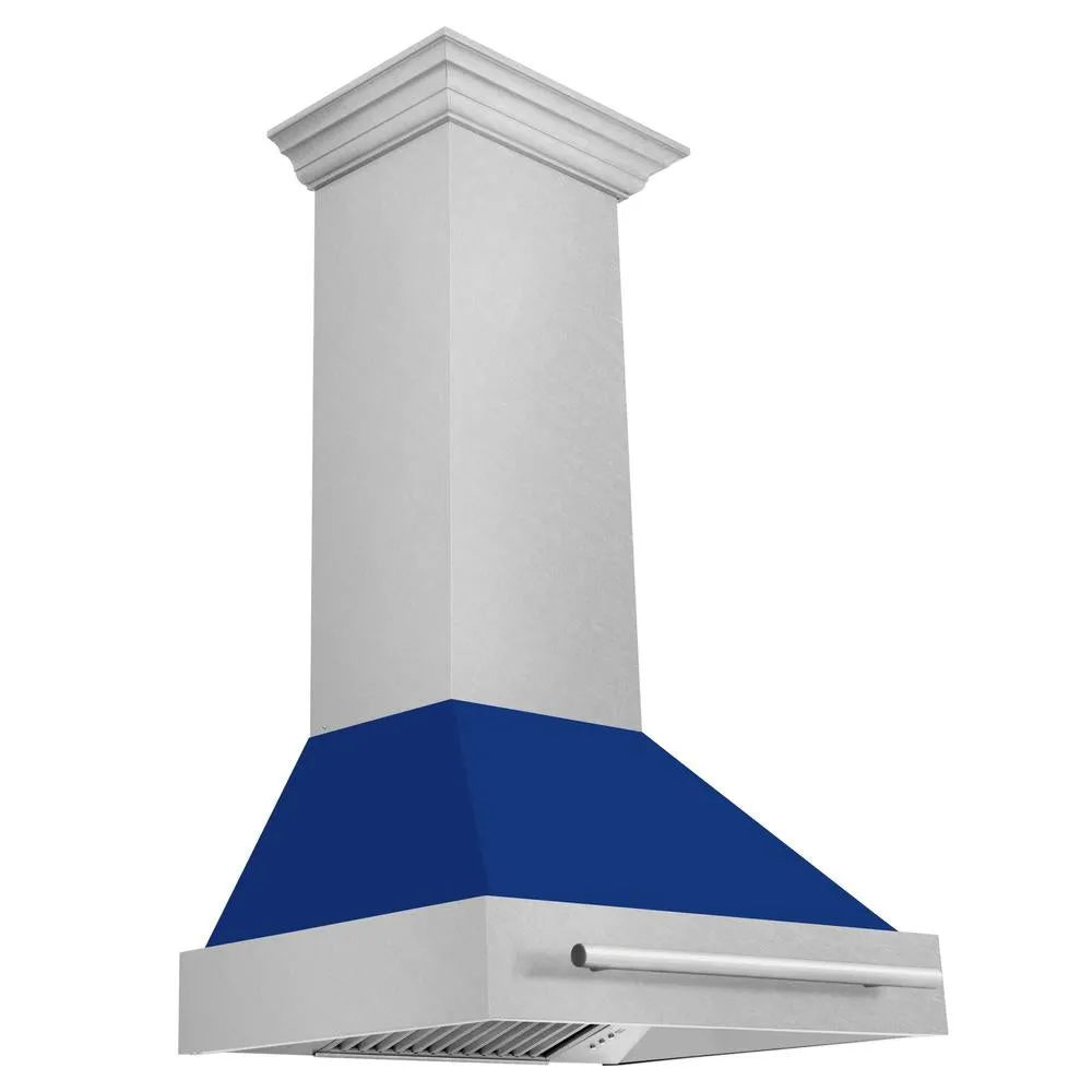 ZLINE 30 in. Satin Stainless Steel Wall Mount Range Hood with Colored Shell and Stainless Steel Handle (8654SNX-30)
