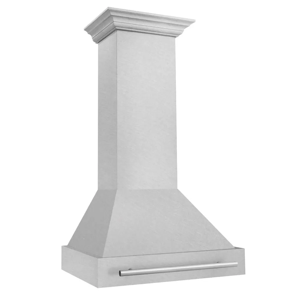 ZLINE 30 in. Satin Stainless Steel Wall Mount Range Hood with Colored Shell and Stainless Steel Handle (8654SNX-30)