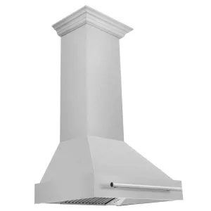 ZLINE 30 in. Satin Stainless Steel Wall Mount Range Hood with Colored Shell and Stainless Steel Handle (8654SNX-30)