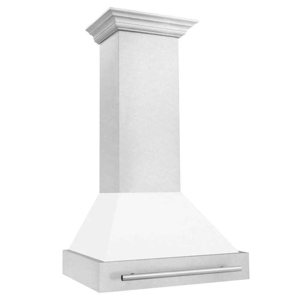 ZLINE 30 in. Satin Stainless Steel Wall Mount Range Hood with Colored Shell and Stainless Steel Handle (8654SNX-30)