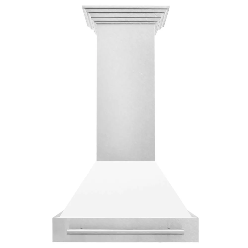 ZLINE 30 in. Satin Stainless Steel Wall Mount Range Hood with Colored Shell and Stainless Steel Handle (8654SNX-30)