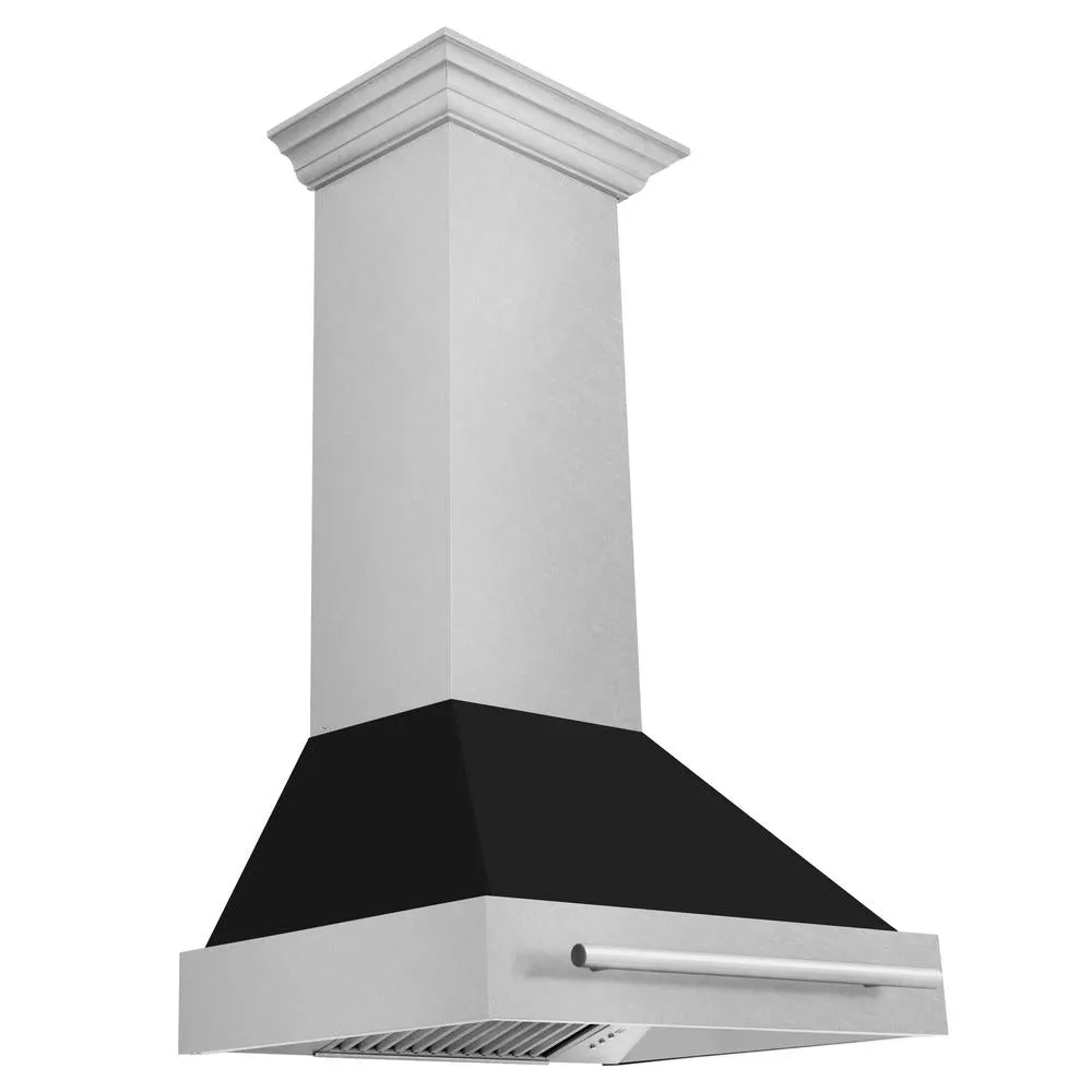 ZLINE 30 in. Satin Stainless Steel Wall Mount Range Hood with Colored Shell and Stainless Steel Handle (8654SNX-30)