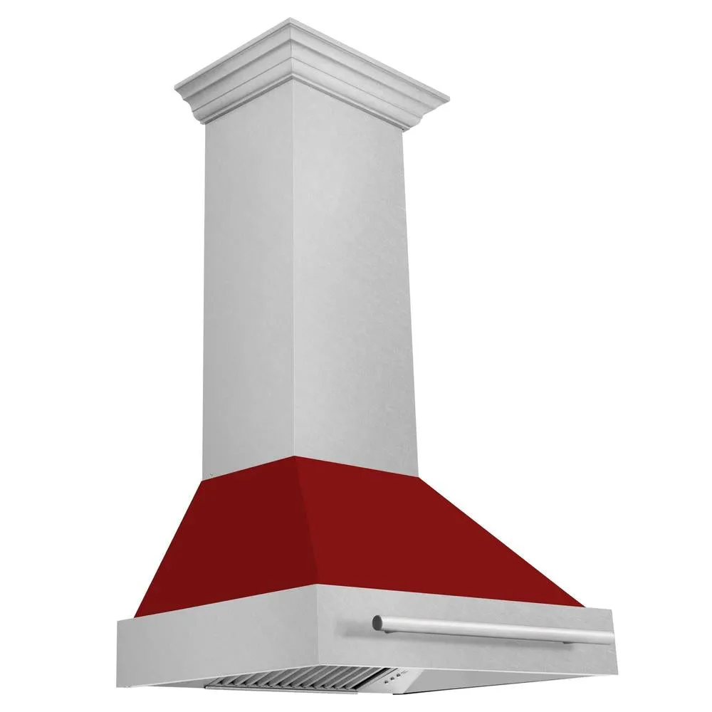 ZLINE 30 in. Satin Stainless Steel Wall Mount Range Hood with Colored Shell and Stainless Steel Handle (8654SNX-30)
