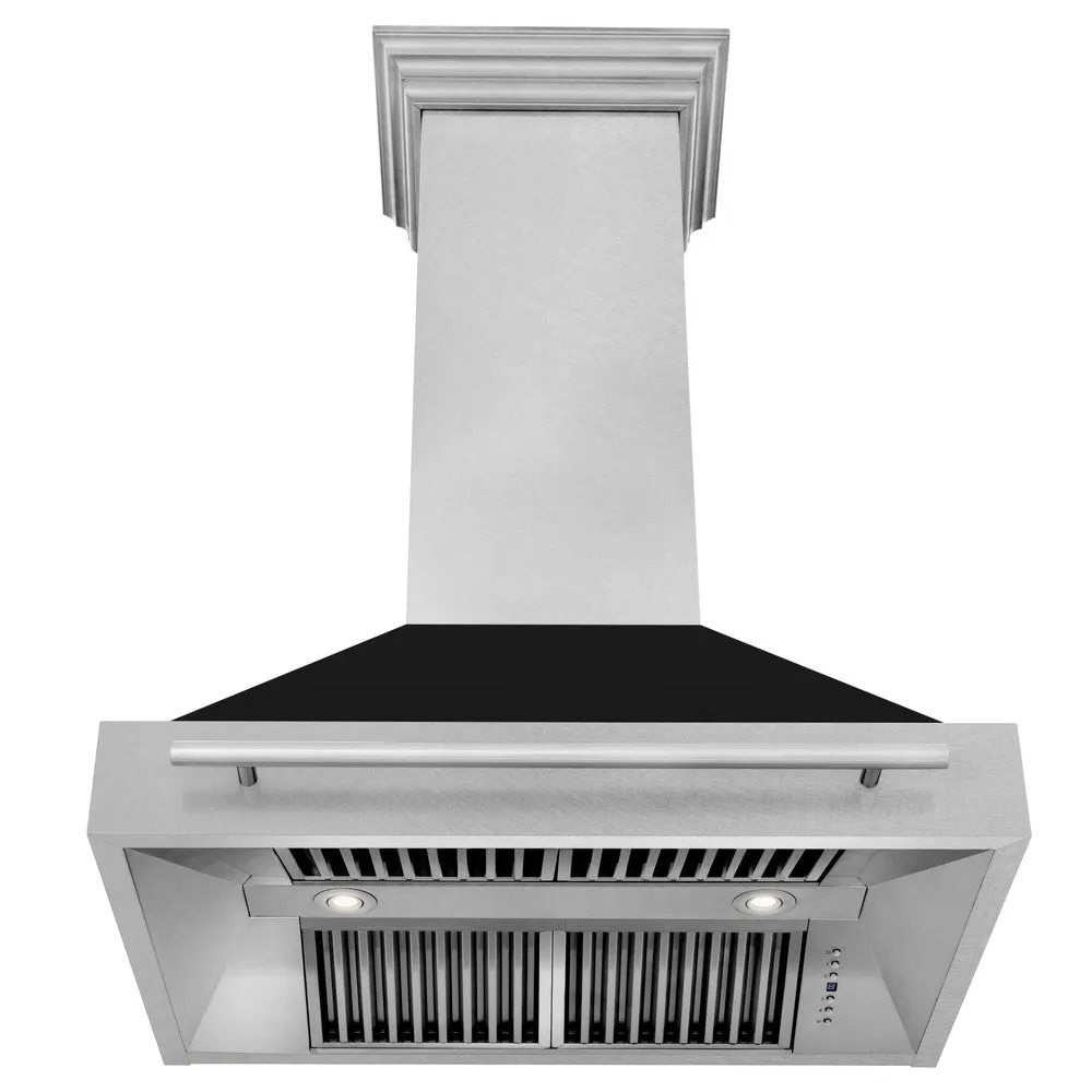 ZLINE 36 in. Satin Stainless Steel Wall Mount Range Hood with Colored Shell and Stainless Steel Handle (8654SNX-36)