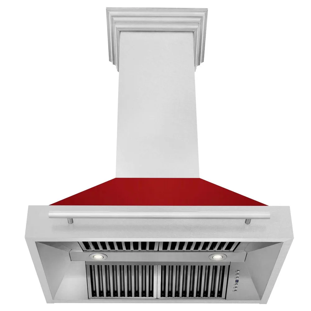 ZLINE 36 in. Satin Stainless Steel Wall Mount Range Hood with Colored Shell and Stainless Steel Handle (8654SNX-36)