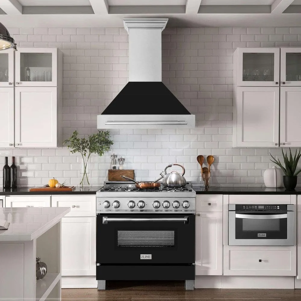 ZLINE 36 in. Satin Stainless Steel Wall Mount Range Hood with Colored Shell and Stainless Steel Handle (8654SNX-36)