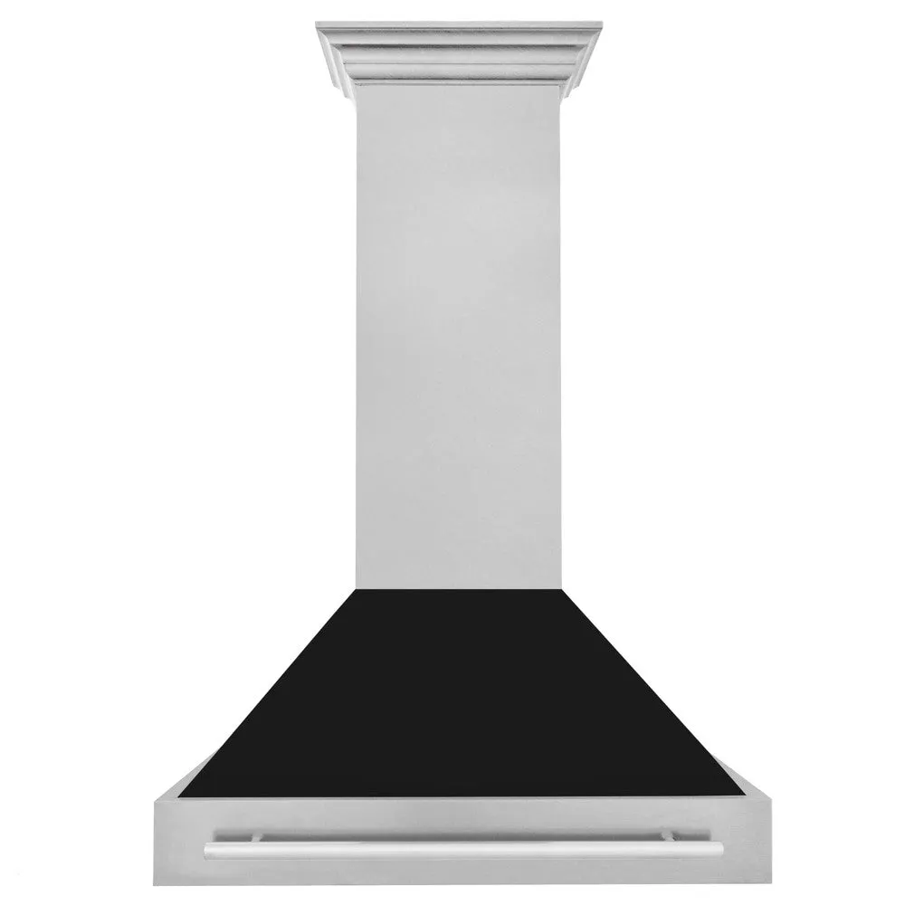 ZLINE 36 in. Satin Stainless Steel Wall Mount Range Hood with Colored Shell and Stainless Steel Handle (8654SNX-36)
