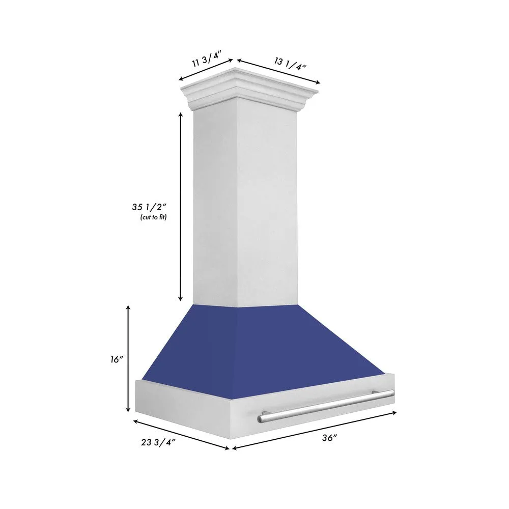 ZLINE 36 in. Satin Stainless Steel Wall Mount Range Hood with Colored Shell and Stainless Steel Handle (8654SNX-36)