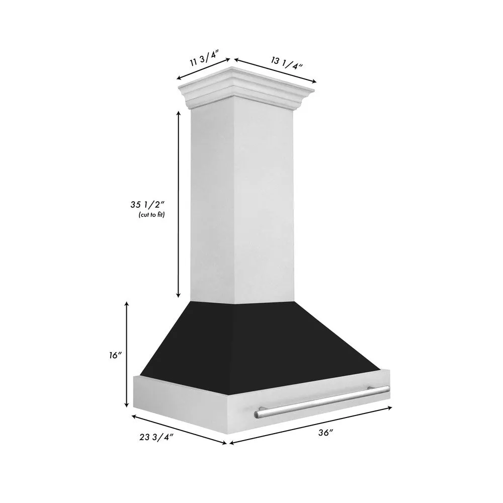 ZLINE 36 in. Satin Stainless Steel Wall Mount Range Hood with Colored Shell and Stainless Steel Handle (8654SNX-36)