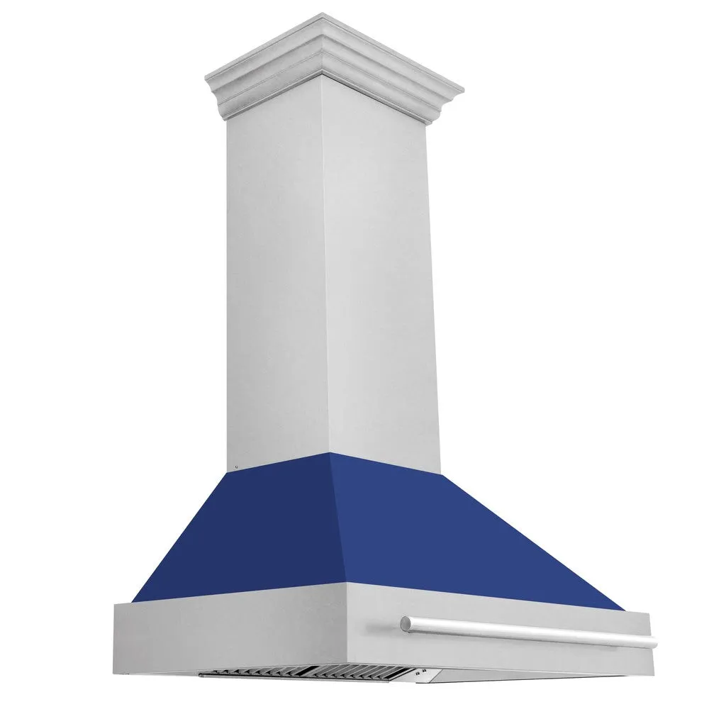 ZLINE 36 in. Satin Stainless Steel Wall Mount Range Hood with Colored Shell and Stainless Steel Handle (8654SNX-36)