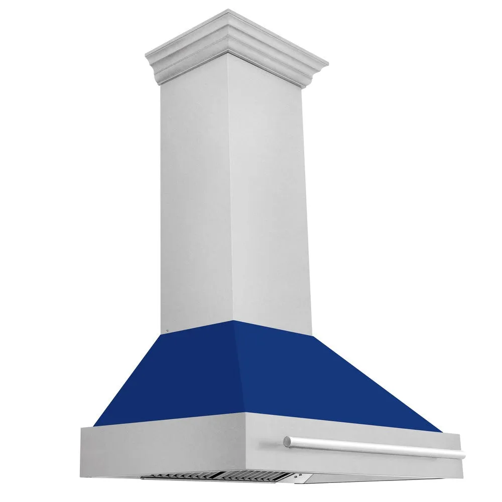 ZLINE 36 in. Satin Stainless Steel Wall Mount Range Hood with Colored Shell and Stainless Steel Handle (8654SNX-36)