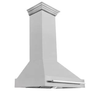 ZLINE 36 in. Satin Stainless Steel Wall Mount Range Hood with Colored Shell and Stainless Steel Handle (8654SNX-36)