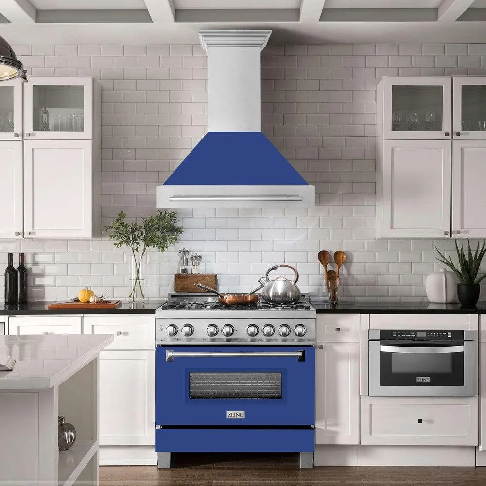 ZLINE 36 in. Satin Stainless Steel Wall Mount Range Hood with Colored Shell and Stainless Steel Handle (8654SNX-36)
