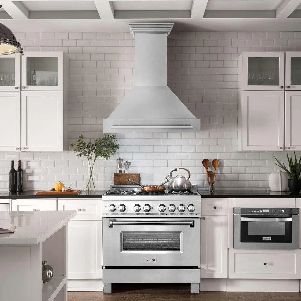 ZLINE 36 in. Satin Stainless Steel Wall Mount Range Hood with Colored Shell and Stainless Steel Handle (8654SNX-36)