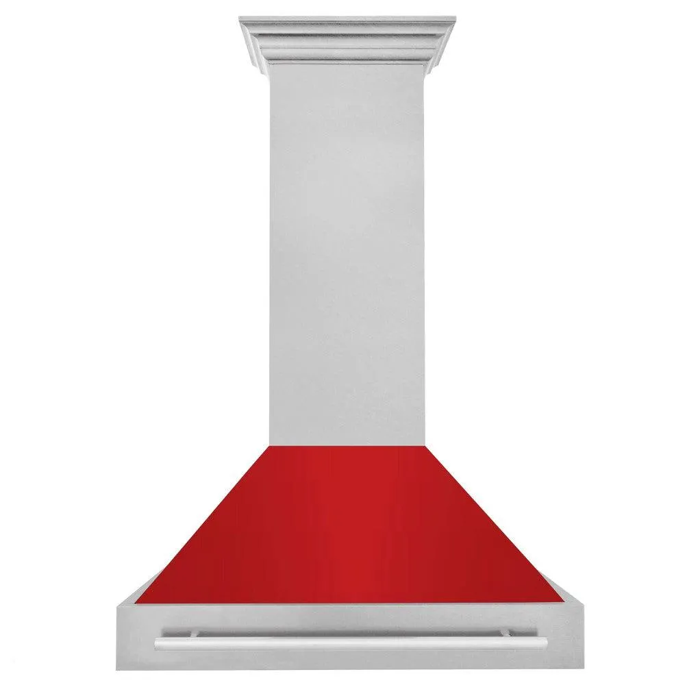 ZLINE 36 in. Satin Stainless Steel Wall Mount Range Hood with Colored Shell and Stainless Steel Handle (8654SNX-36)