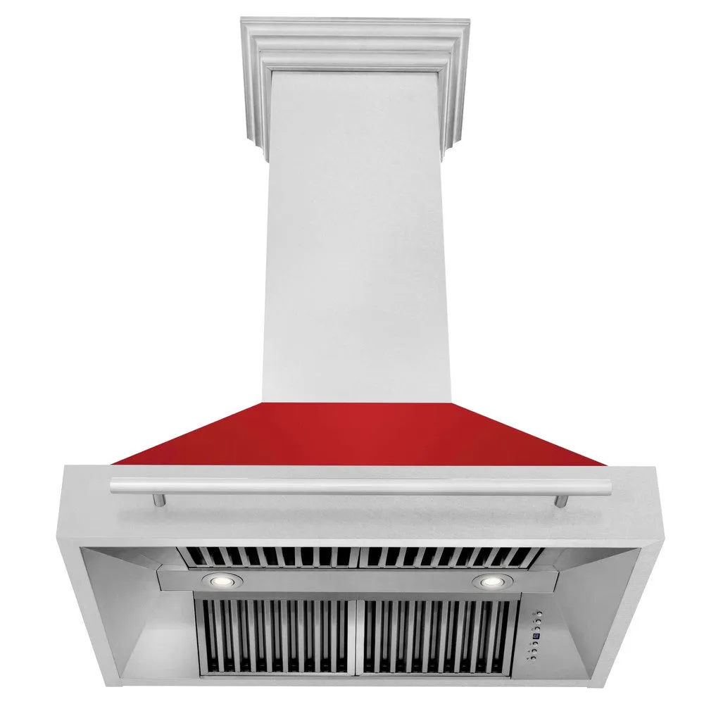 ZLINE 36 in. Satin Stainless Steel Wall Mount Range Hood with Colored Shell and Stainless Steel Handle (8654SNX-36)