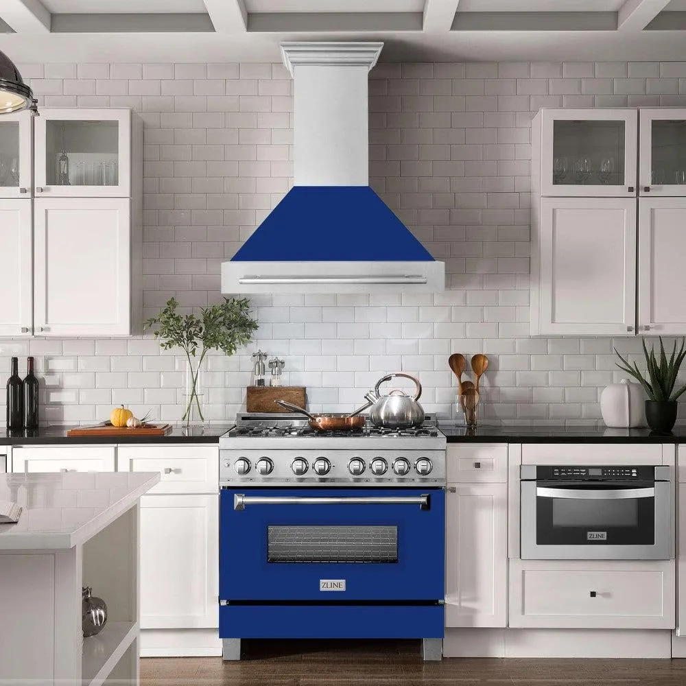 ZLINE 36 in. Satin Stainless Steel Wall Mount Range Hood with Colored Shell and Stainless Steel Handle (8654SNX-36)