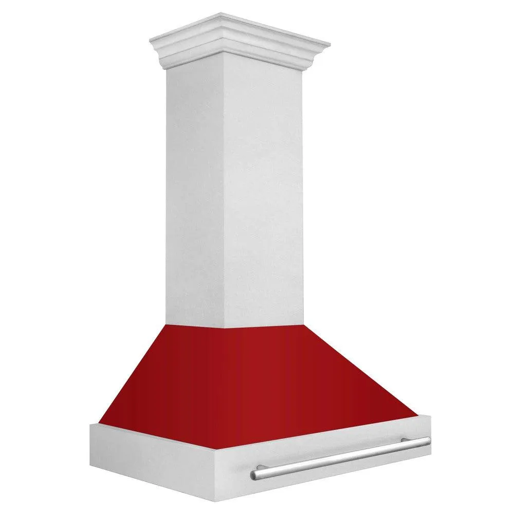 ZLINE 36 in. Satin Stainless Steel Wall Mount Range Hood with Colored Shell and Stainless Steel Handle (8654SNX-36)