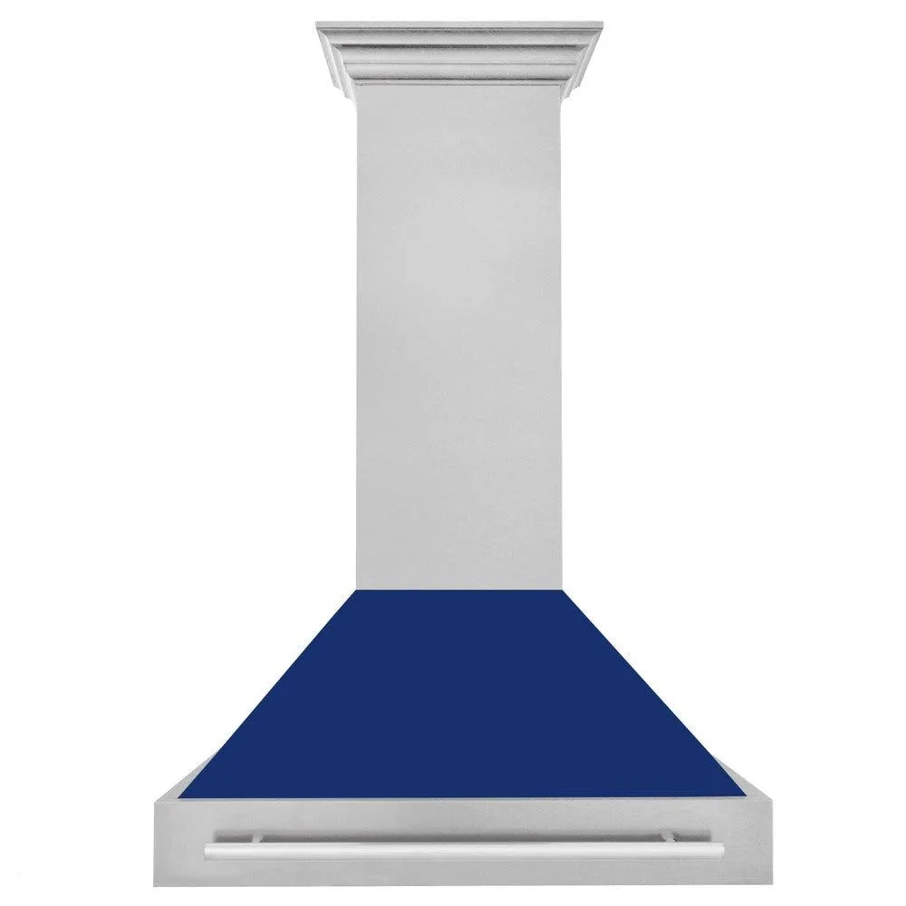 ZLINE 36 in. Satin Stainless Steel Wall Mount Range Hood with Colored Shell and Stainless Steel Handle (8654SNX-36)