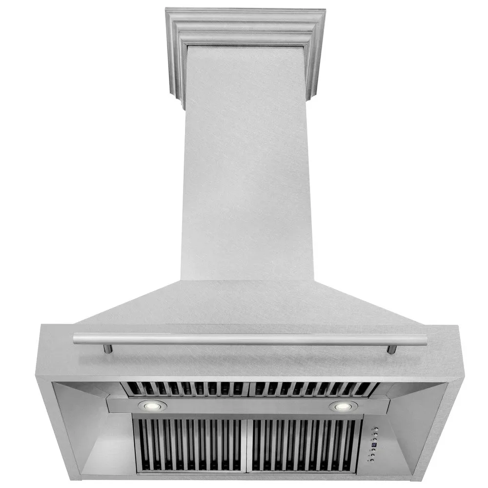 ZLINE 36 in. Satin Stainless Steel Wall Mount Range Hood with Colored Shell and Stainless Steel Handle (8654SNX-36)