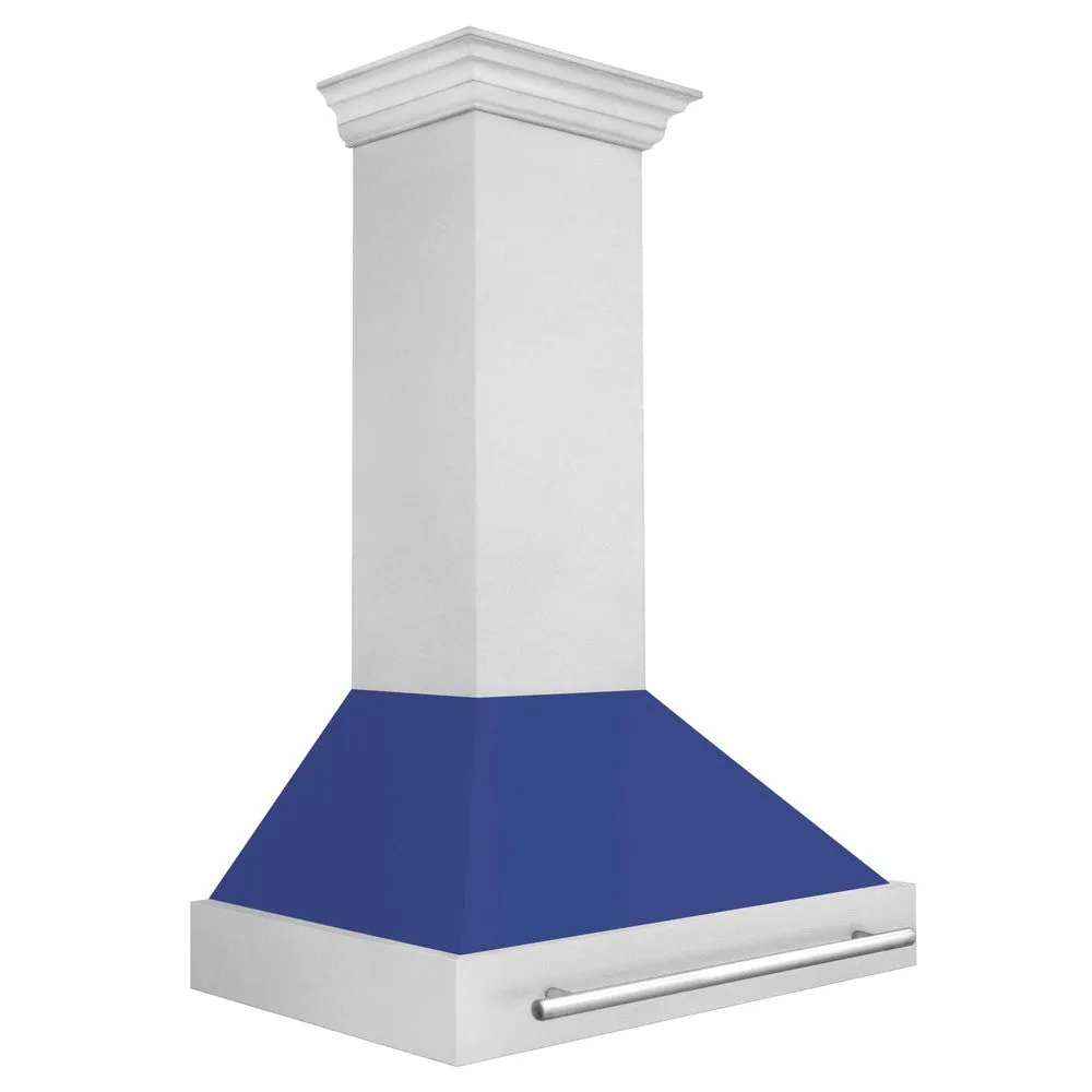 ZLINE 36 in. Satin Stainless Steel Wall Mount Range Hood with Colored Shell and Stainless Steel Handle (8654SNX-36)