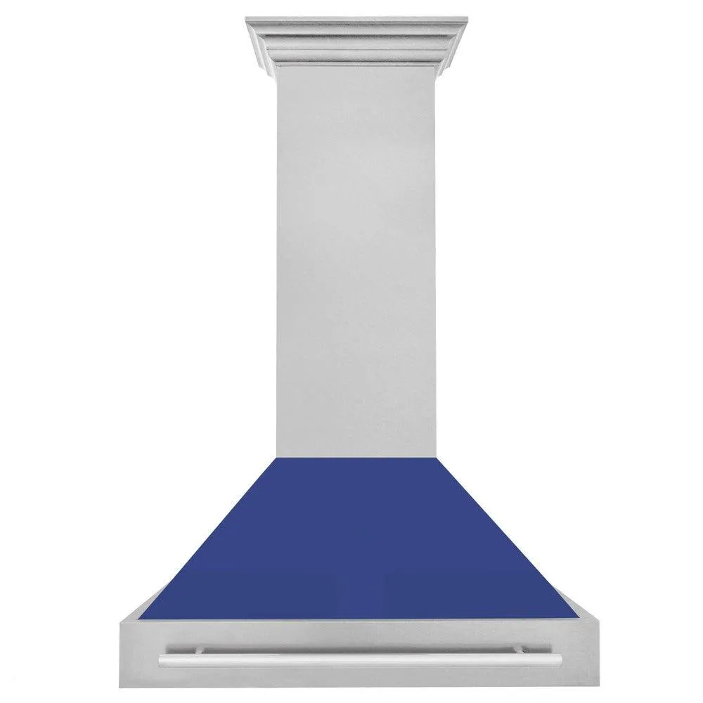 ZLINE 36 in. Satin Stainless Steel Wall Mount Range Hood with Colored Shell and Stainless Steel Handle (8654SNX-36)