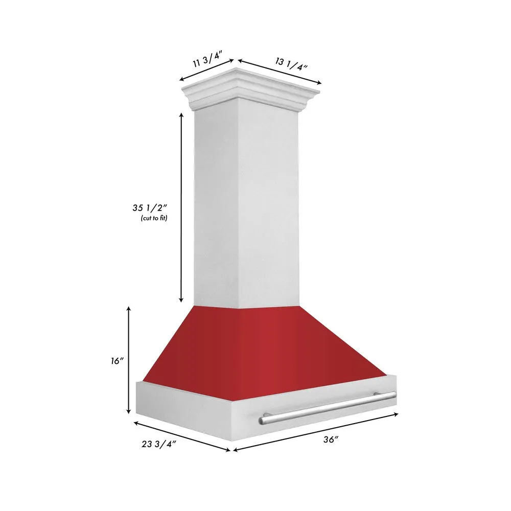 ZLINE 36 in. Satin Stainless Steel Wall Mount Range Hood with Colored Shell and Stainless Steel Handle (8654SNX-36)