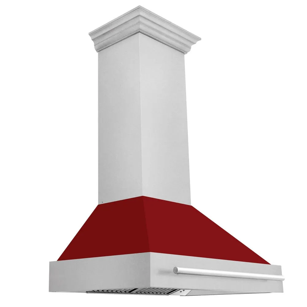 ZLINE 36 in. Satin Stainless Steel Wall Mount Range Hood with Colored Shell and Stainless Steel Handle (8654SNX-36)