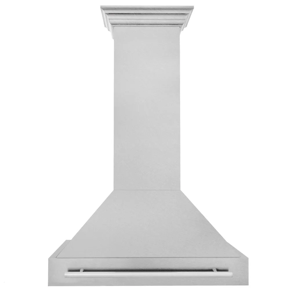 ZLINE 36 in. Satin Stainless Steel Wall Mount Range Hood with Colored Shell and Stainless Steel Handle (8654SNX-36)