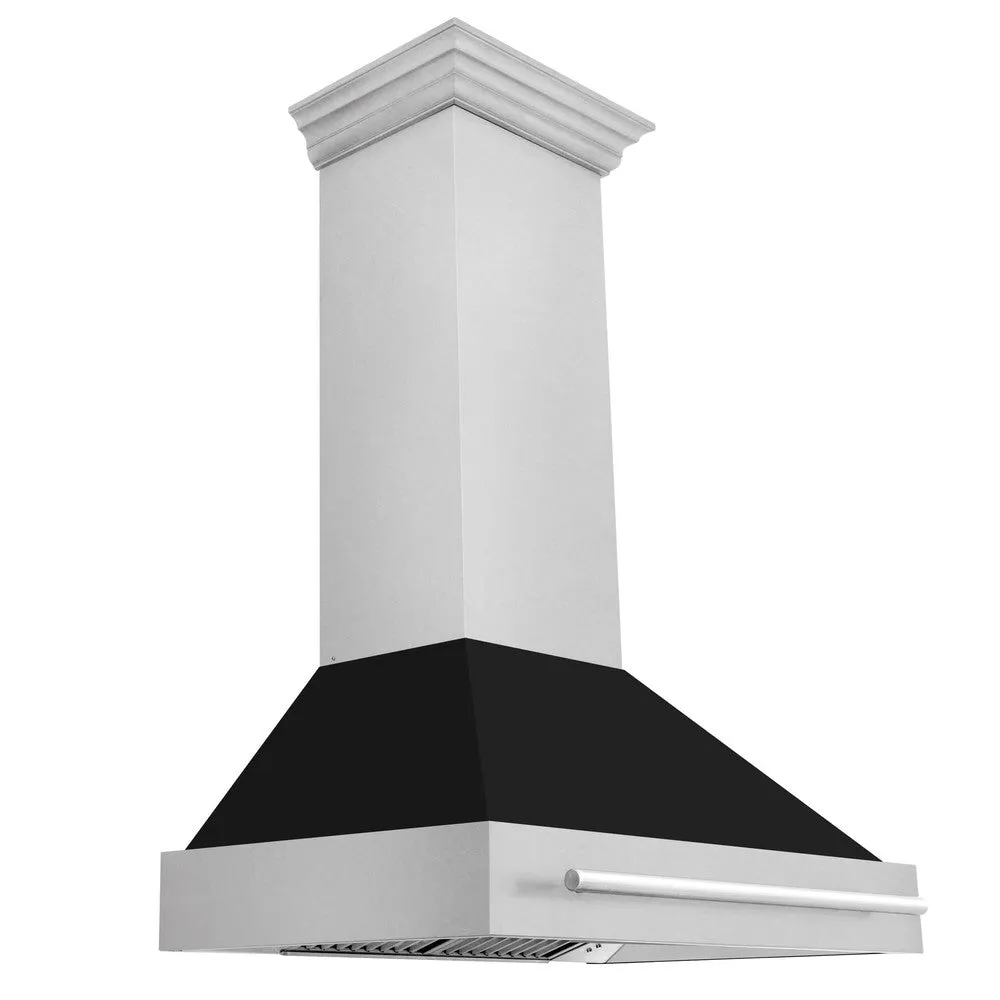 ZLINE 36 in. Satin Stainless Steel Wall Mount Range Hood with Colored Shell and Stainless Steel Handle (8654SNX-36)