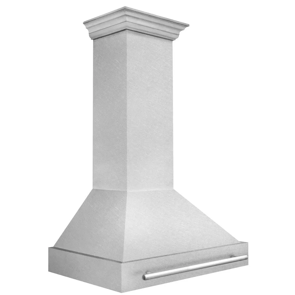ZLINE 36 in. Satin Stainless Steel Wall Mount Range Hood with Colored Shell and Stainless Steel Handle (8654SNX-36)