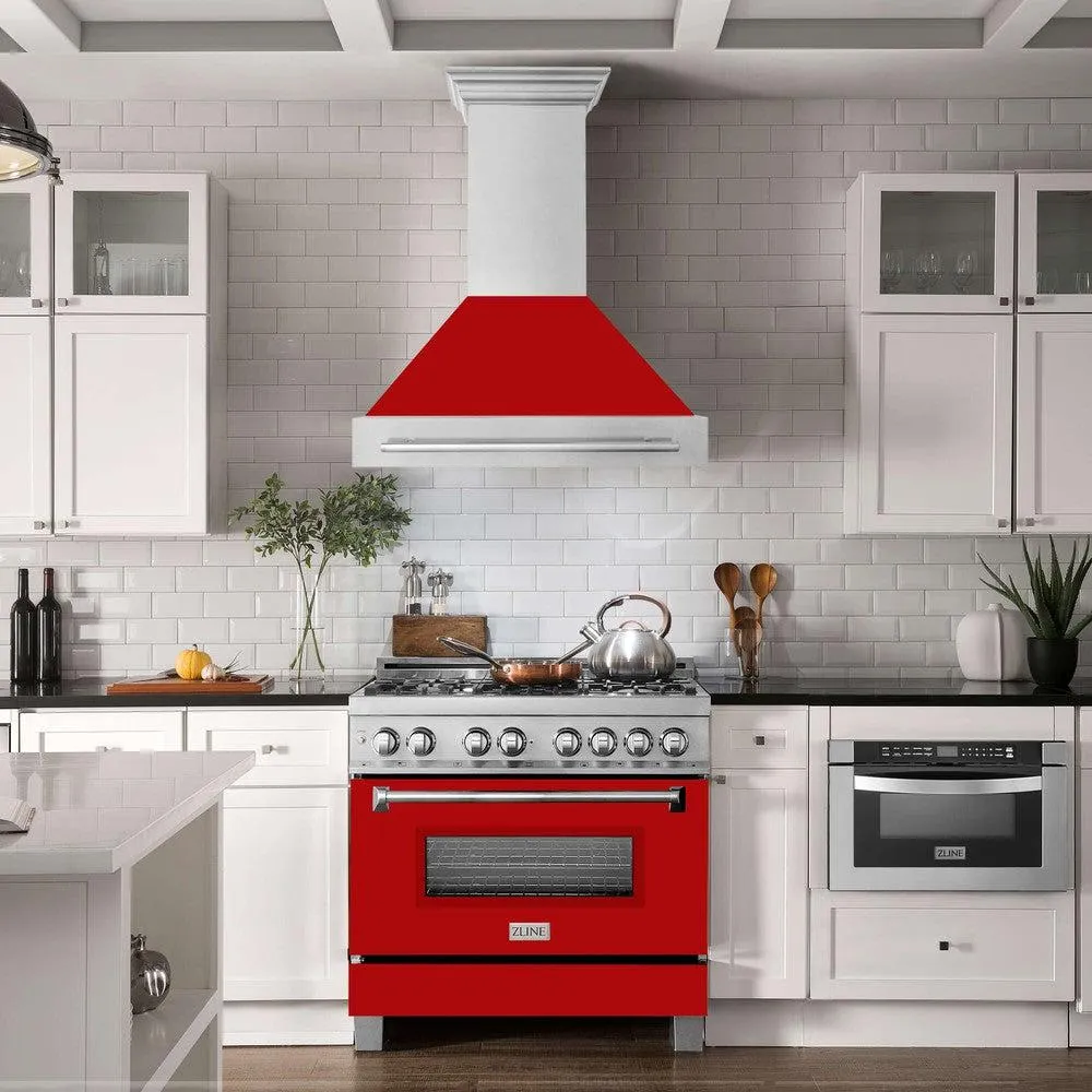 ZLINE 36 in. Satin Stainless Steel Wall Mount Range Hood with Colored Shell and Stainless Steel Handle (8654SNX-36)