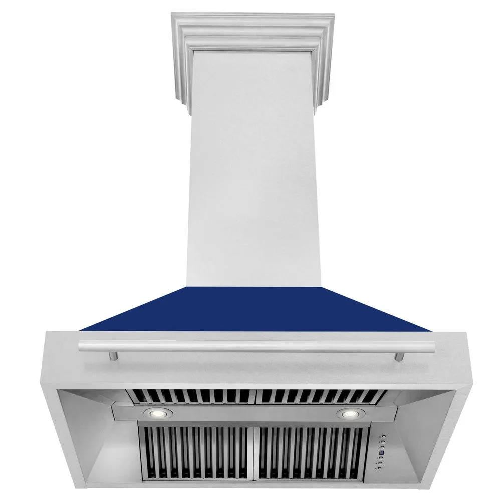 ZLINE 36 in. Satin Stainless Steel Wall Mount Range Hood with Colored Shell and Stainless Steel Handle (8654SNX-36)