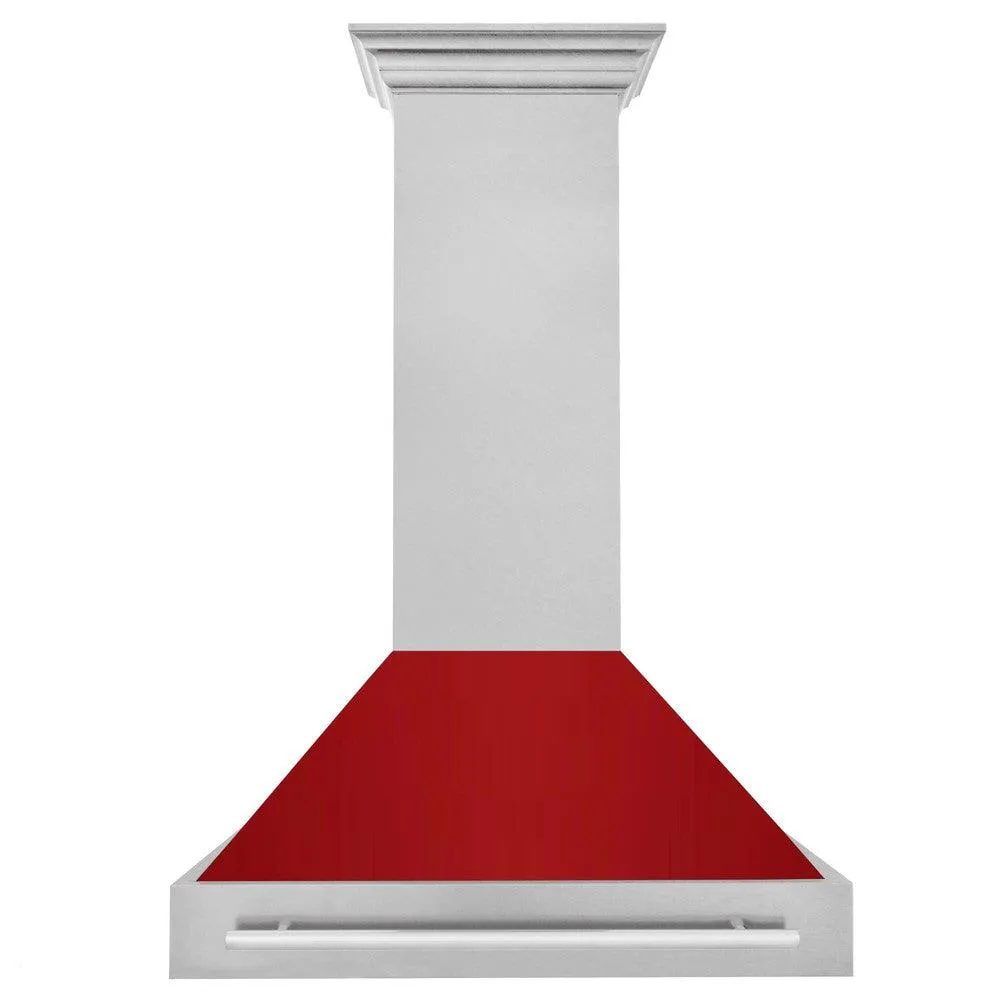 ZLINE 36 in. Satin Stainless Steel Wall Mount Range Hood with Colored Shell and Stainless Steel Handle (8654SNX-36)
