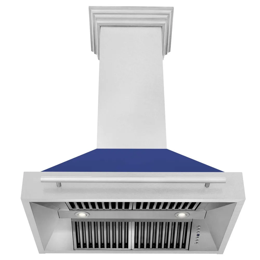 ZLINE 36 in. Satin Stainless Steel Wall Mount Range Hood with Colored Shell and Stainless Steel Handle (8654SNX-36)