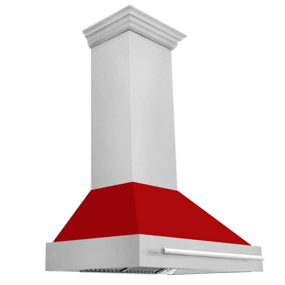 ZLINE 36 in. Satin Stainless Steel Wall Mount Range Hood with Colored Shell and Stainless Steel Handle (8654SNX-36)