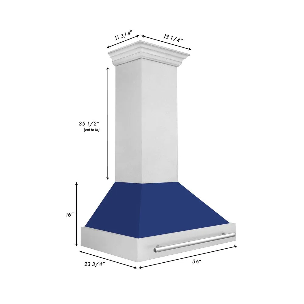 ZLINE 36 in. Satin Stainless Steel Wall Mount Range Hood with Colored Shell and Stainless Steel Handle (8654SNX-36)