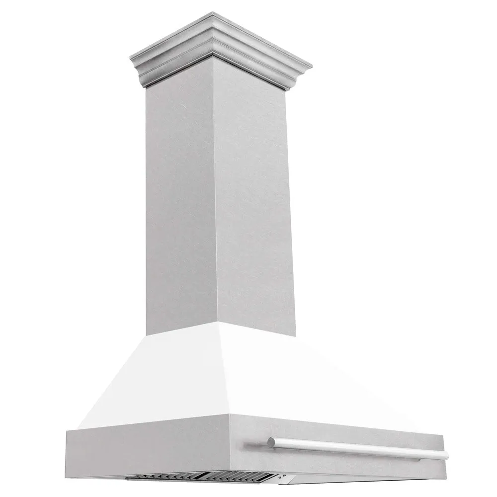 ZLINE 36 in. Satin Stainless Steel Wall Mount Range Hood with Colored Shell and Stainless Steel Handle (8654SNX-36)