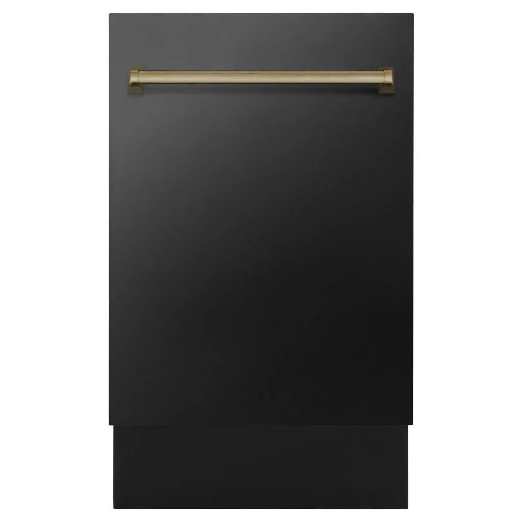 ZLINE Autograph Edition 18 in. Tallac Series 3rd Rack Top Control Built-In Dishwasher in Black Stainless Steel with Champagne Bronze Handle, 51dBa (DWVZ-BS-18-CB)