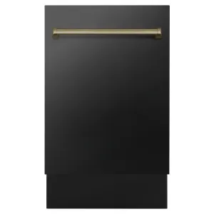 ZLINE Autograph Edition 18 in. Tallac Series 3rd Rack Top Control Built-In Dishwasher in Black Stainless Steel with Champagne Bronze Handle, 51dBa (DWVZ-BS-18-CB)