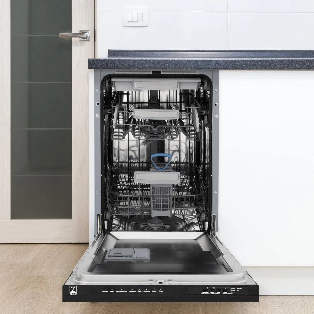 ZLINE Autograph Edition 18 in. Tallac Series 3rd Rack Top Control Built-In Dishwasher in Black Stainless Steel with Polished Gold Handle, 51dBa (DWVZ-BS-18-G)
