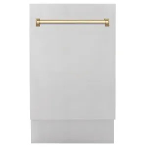ZLINE Autograph Edition 18 in. Tallac Series 3rd Rack Top Control Built-In Dishwasher in Stainless Steel with Champagne Bronze Handle, 51dBa (DWVZ-304-18-CB)