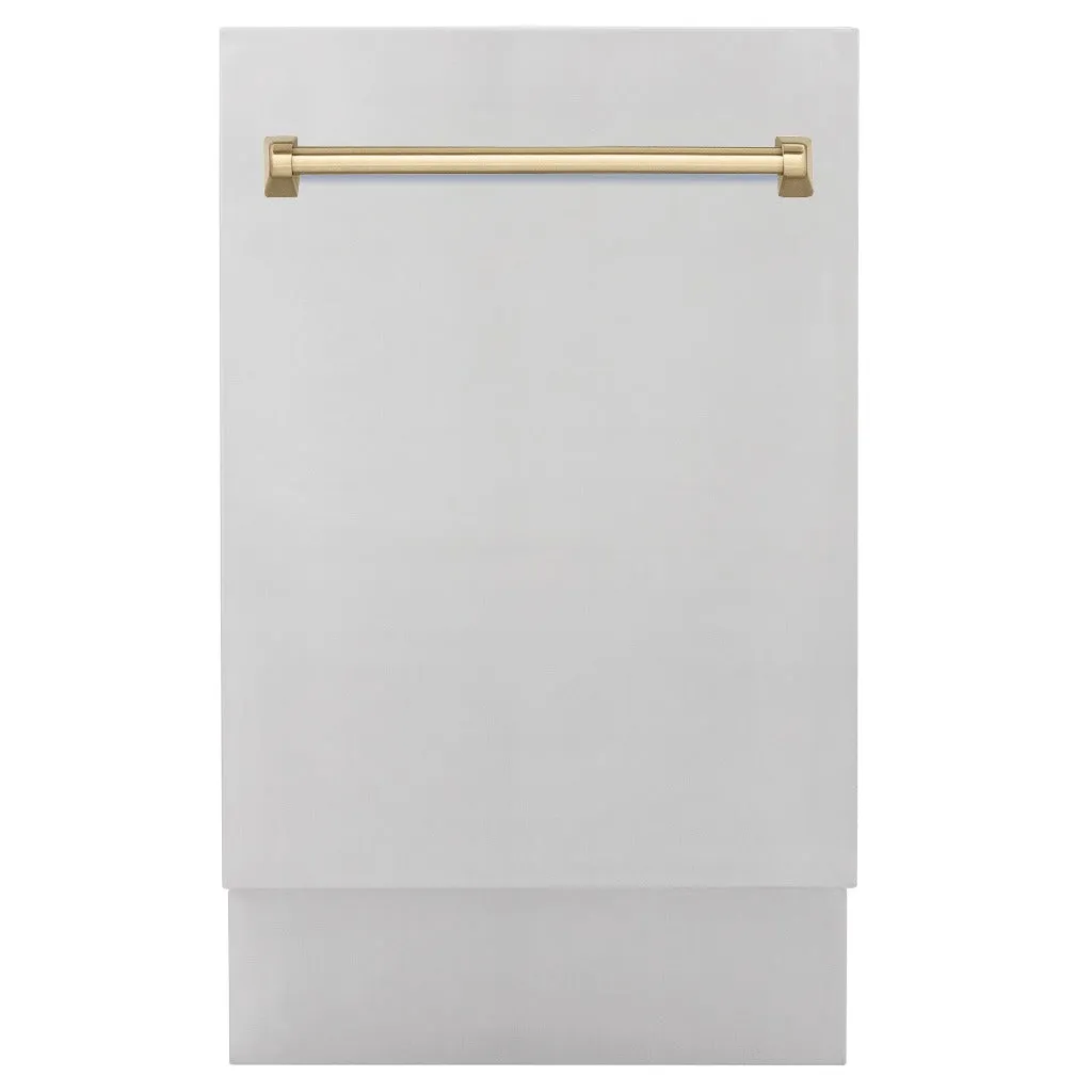 ZLINE Autograph Edition 18 in. Tallac Series 3rd Rack Top Control Built-In Dishwasher in Stainless Steel with Champagne Bronze Handle, 51dBa (DWVZ-304-18-CB)