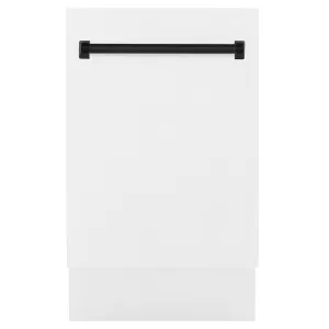 ZLINE Autograph Edition 18 in. Tallac Series 3rd Rack Top Control Built-In Dishwasher in White Matte with Matte Black Handle, 51dBa (DWVZ-WM-18-MB)