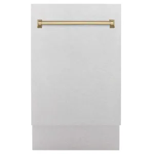 ZLINE Autograph Edition 18 in. Tallac Series 3rd Rack Top Control Built-In Dishwasher with Satin Stainless Steel Panel and Champagne Bronze Handle, 51dBa (DWVZ-SN-18-CB)